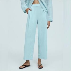 Madewell Linen Blend Straight Leg Crop Pant Pockets Elastic Waist Back 2